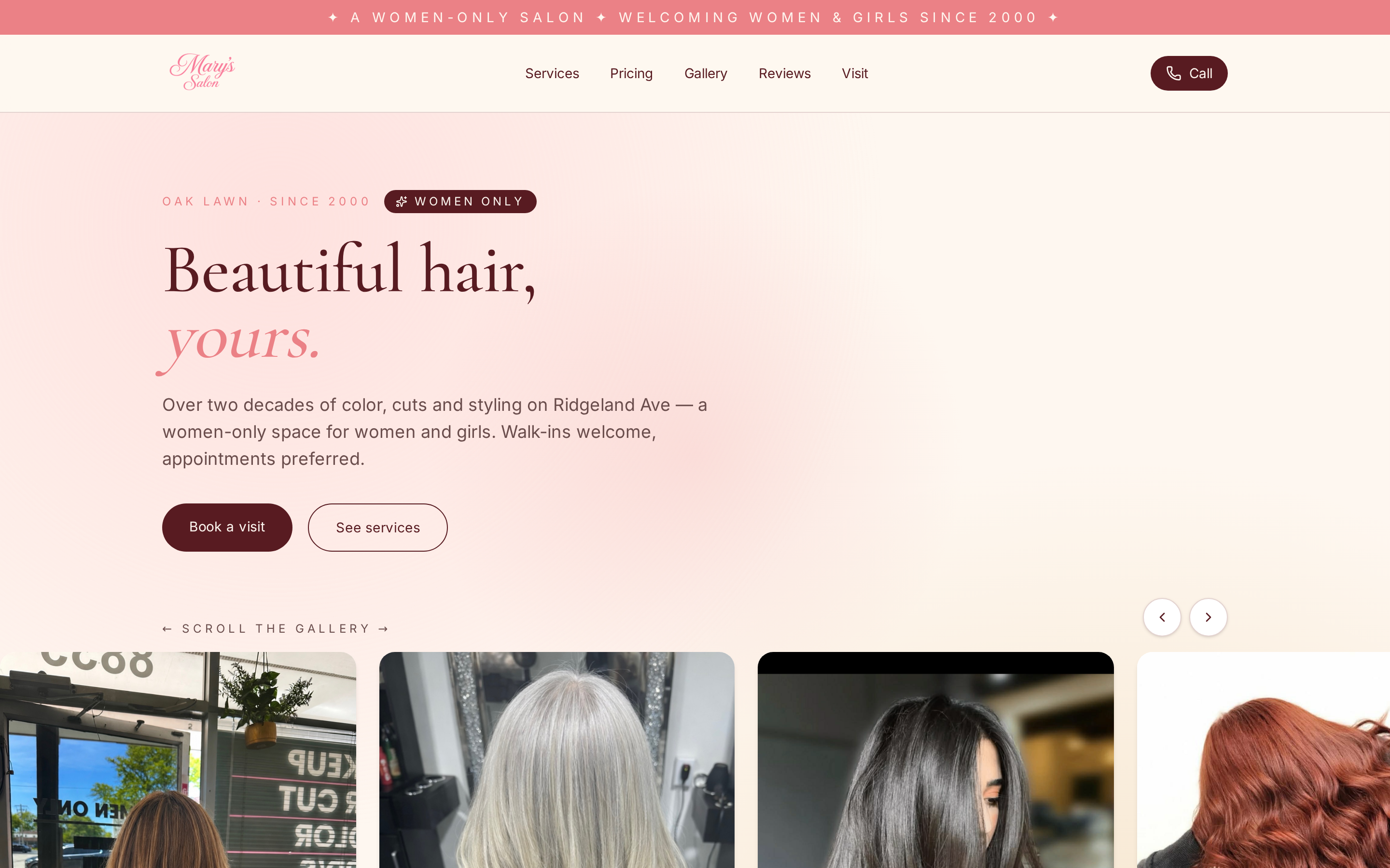 Mary's Salon & Style — desktop site