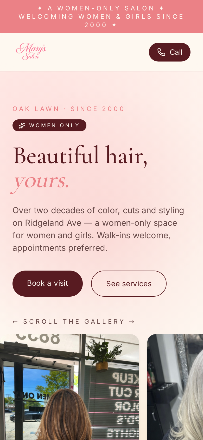 Mary's Salon & Style — mobile site