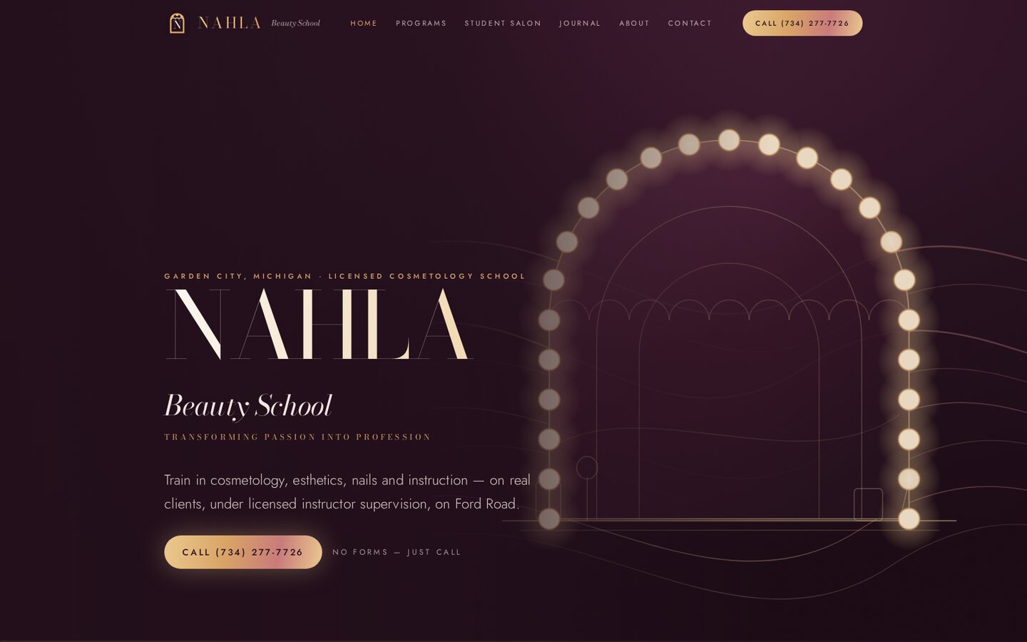 Nahla Beauty School — desktop site